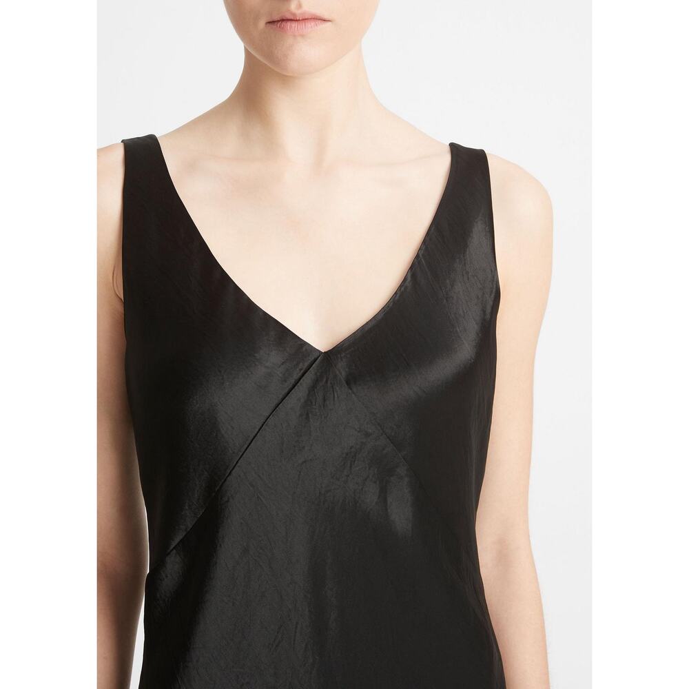 VINCE Black Satin V-Neck Maxi Slip Dress Size Extra Small - Picture 3 of 10